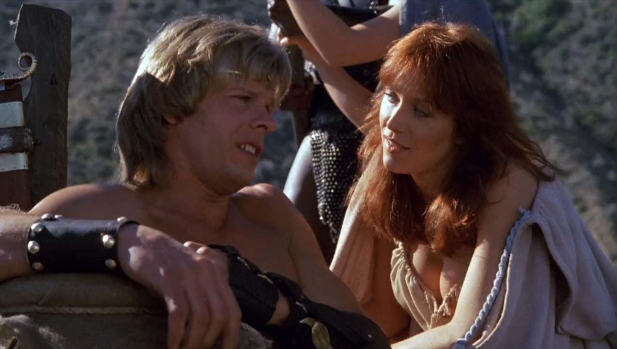 Marc Singer and Tanya Roberts in The Beastmaster (1982) .