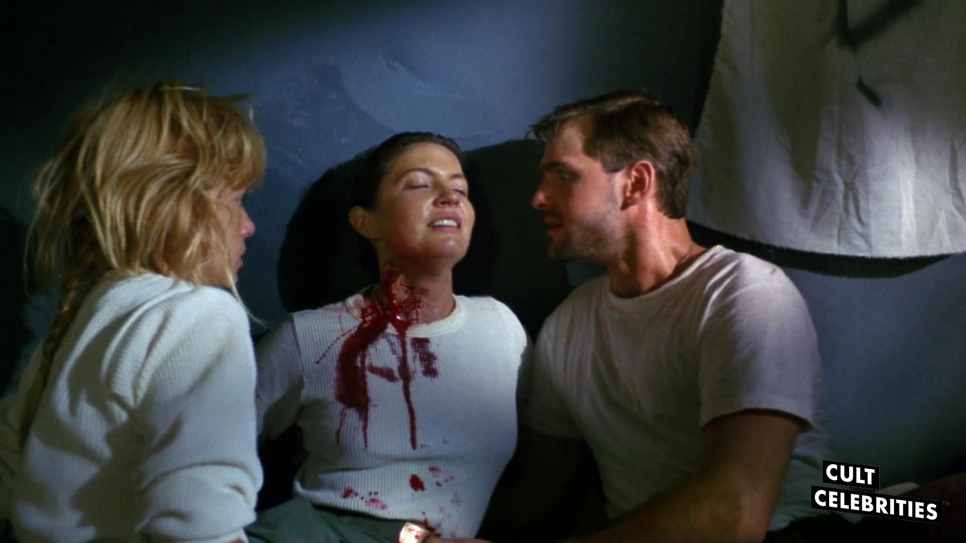 Linnea Quigley, Richard Hawkins and Ashlyn Gere in Creepozoids (1987)