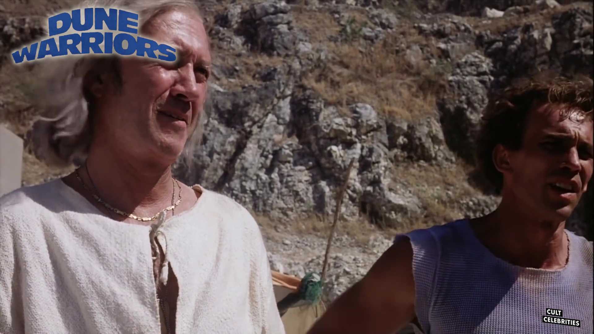 David Carradine and Richard Hill in Dune Warriors (1990)