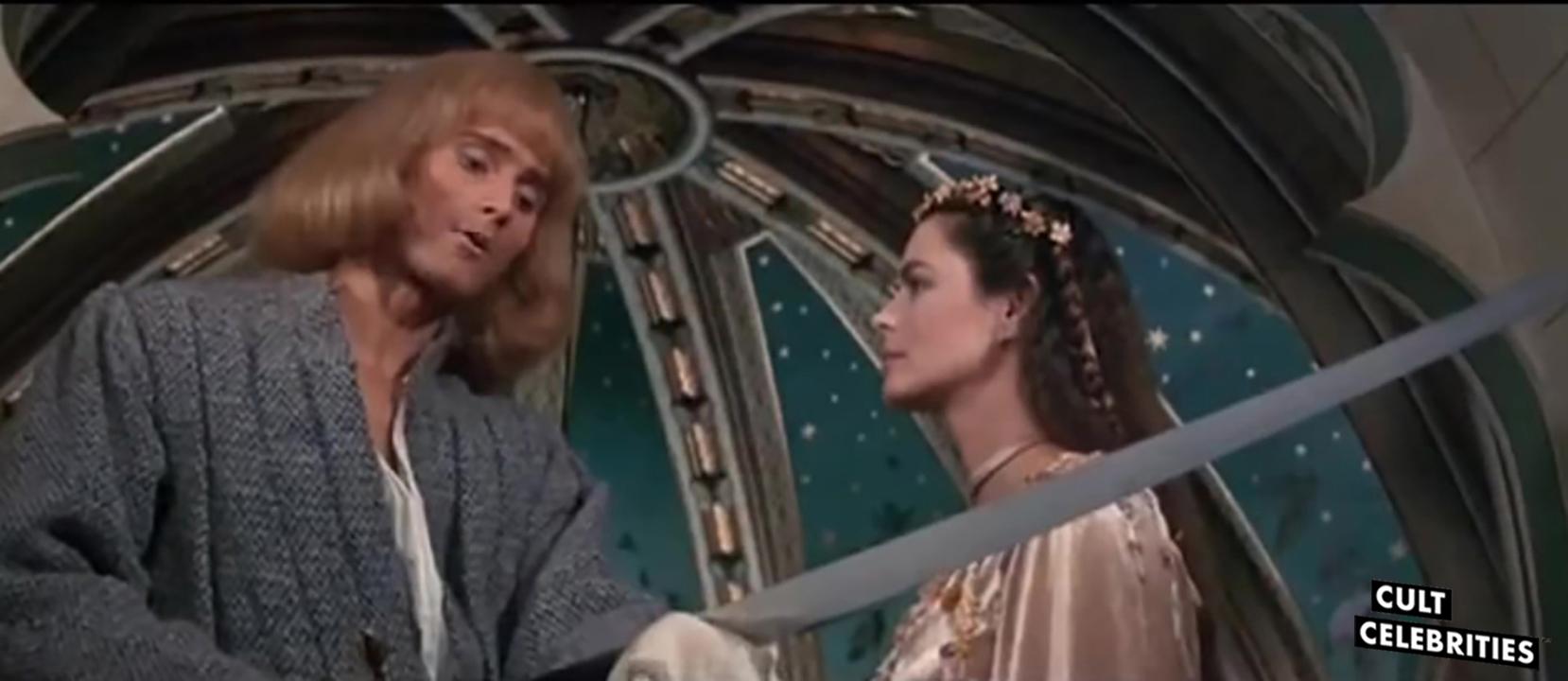 Cyrielle Clair and Miles O'Keeffe in Sword of the Valiant (1984)